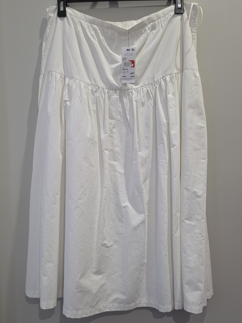 ASTR White Gathered Midi Skirt